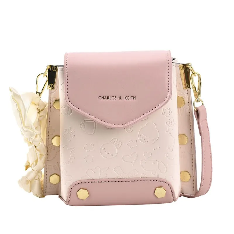 Ladies mini bag silk scarf female bag casual messenger bag rivet female bag shoulder bag small bag creasing bag female