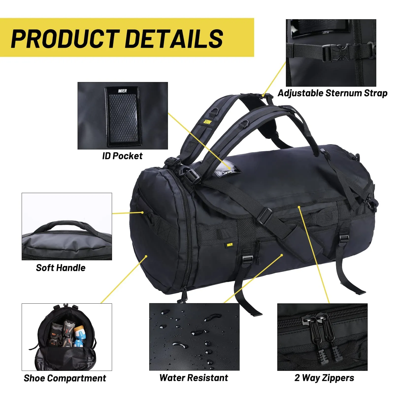 Large Duffel Backpack Sports Gym Bag with Shoe Compartment