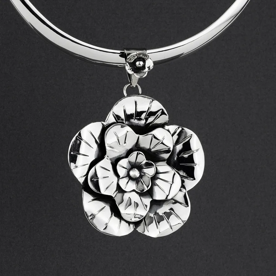 Large Sterling Silver Flower Pendant