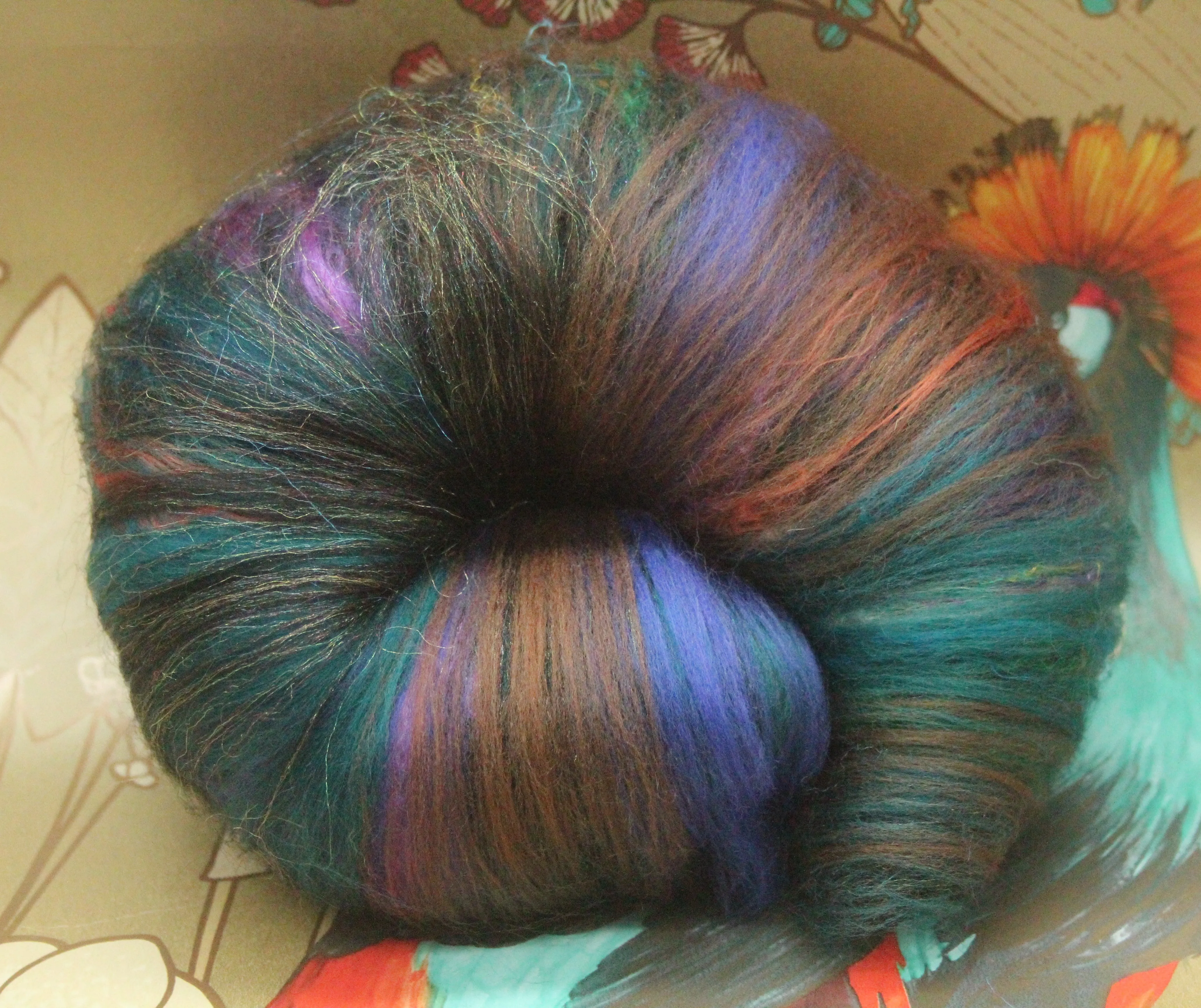 Merino Art Batt  - Black Brown Ultra-violet Green - 83 grams 2.9 oz - Wool for felting, spinning and weaving