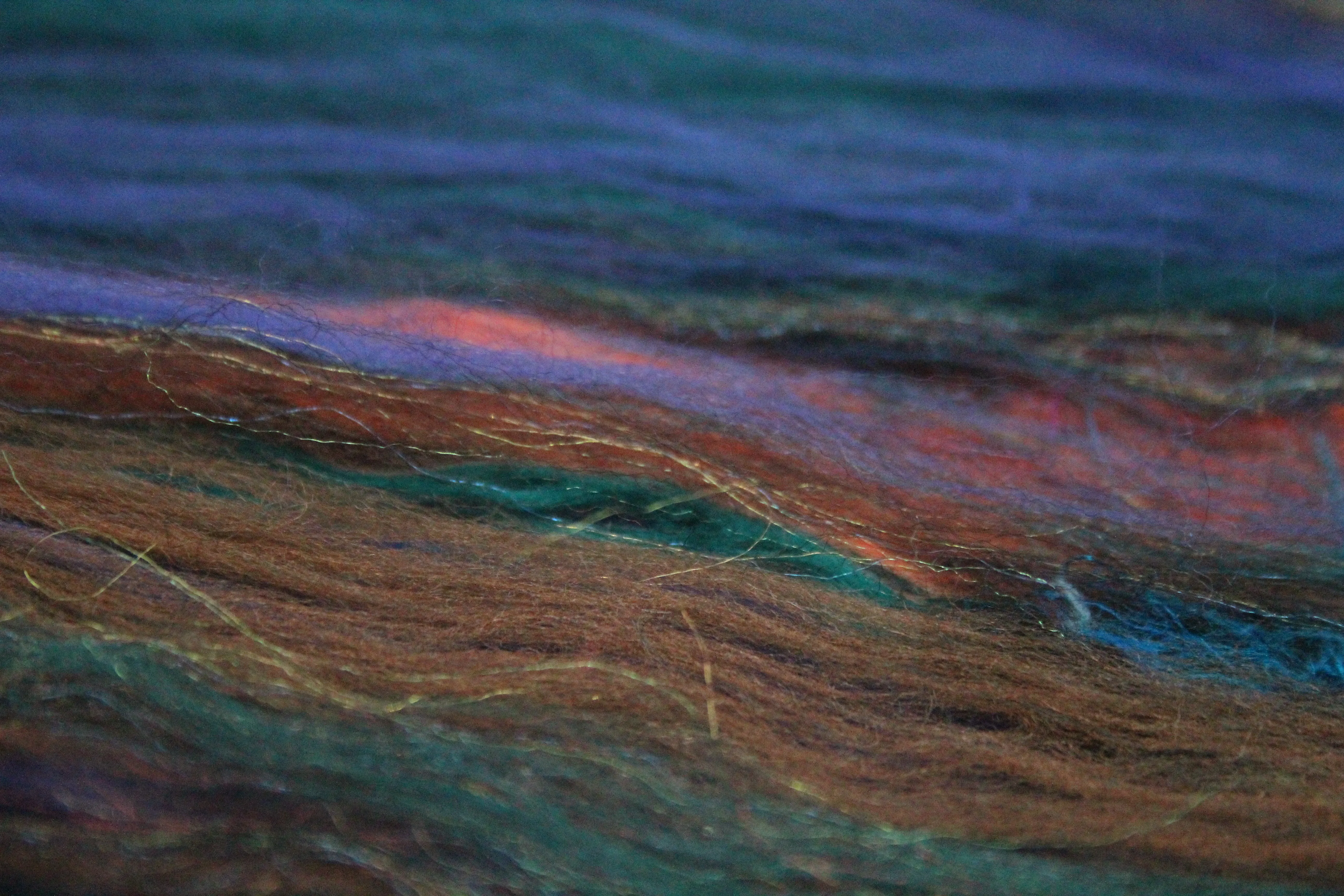 Merino Art Batt  - Black Brown Ultra-violet Green - 83 grams 2.9 oz - Wool for felting, spinning and weaving
