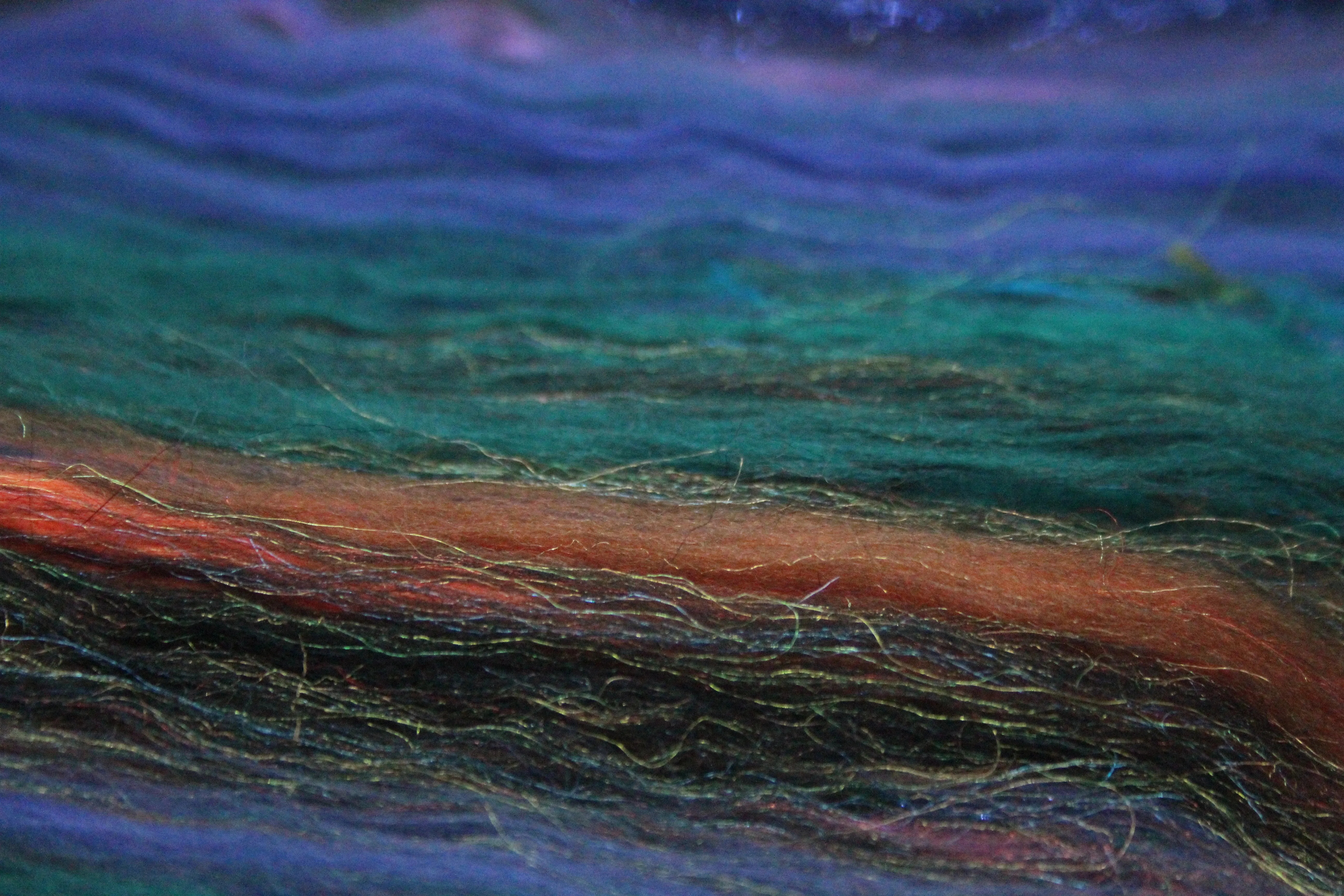 Merino Art Batt  - Black Brown Ultra-violet Green - 83 grams 2.9 oz - Wool for felting, spinning and weaving