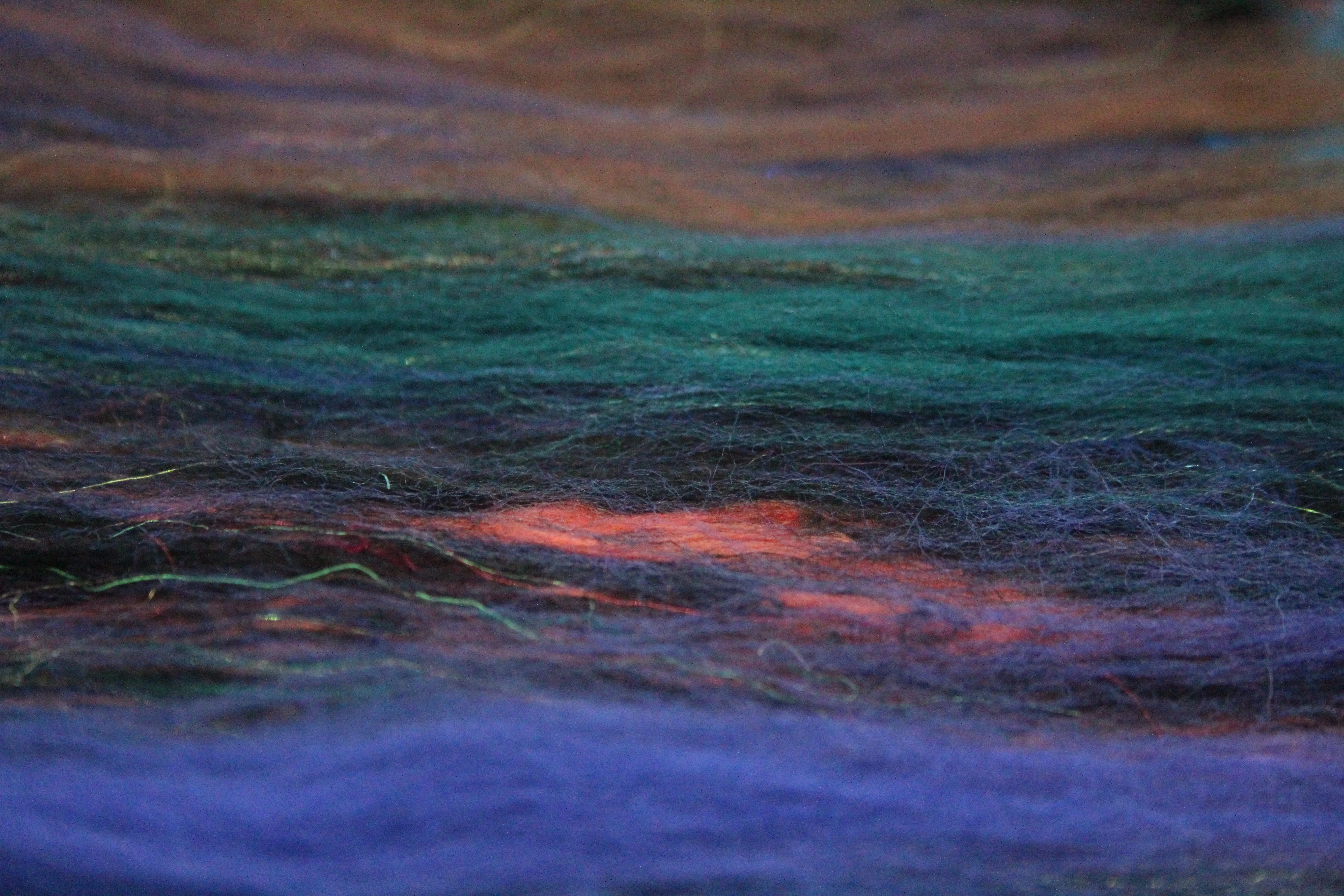 Merino Art Batt  - Black Brown Ultra-violet Green - 83 grams 2.9 oz - Wool for felting, spinning and weaving