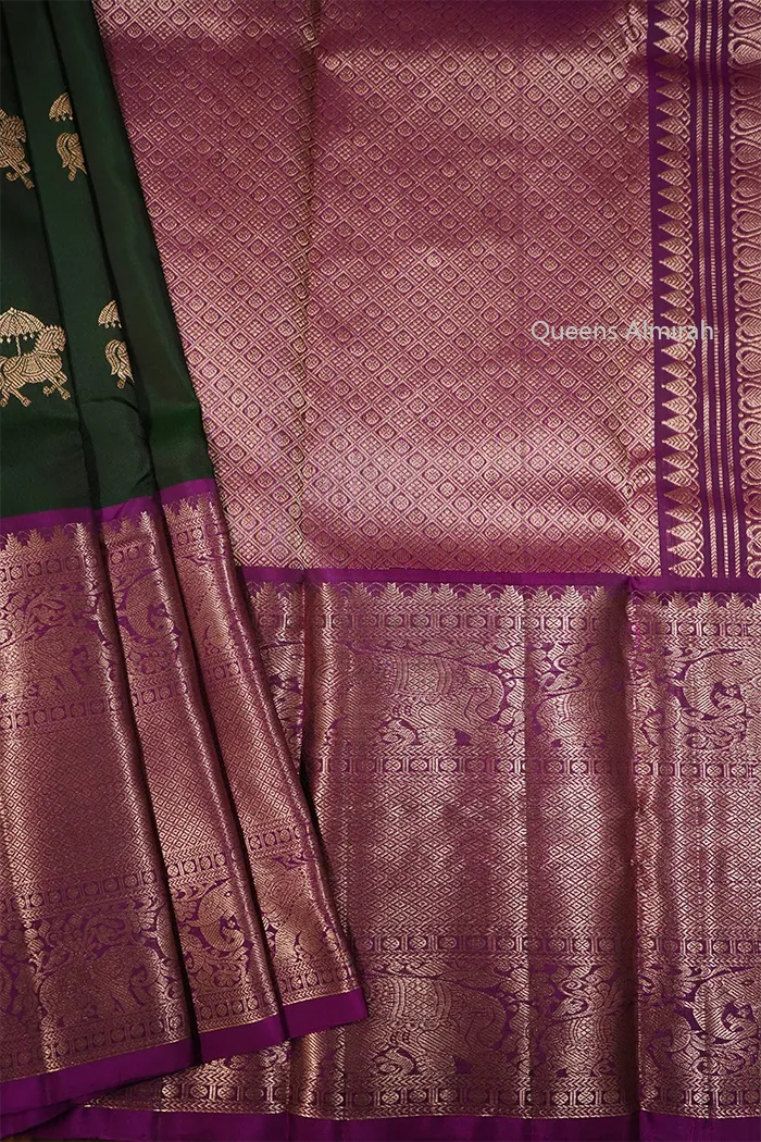 MINERAL GREEN WITH WARM PURPLE PURE  KANCHIVARAM SILK SAREE