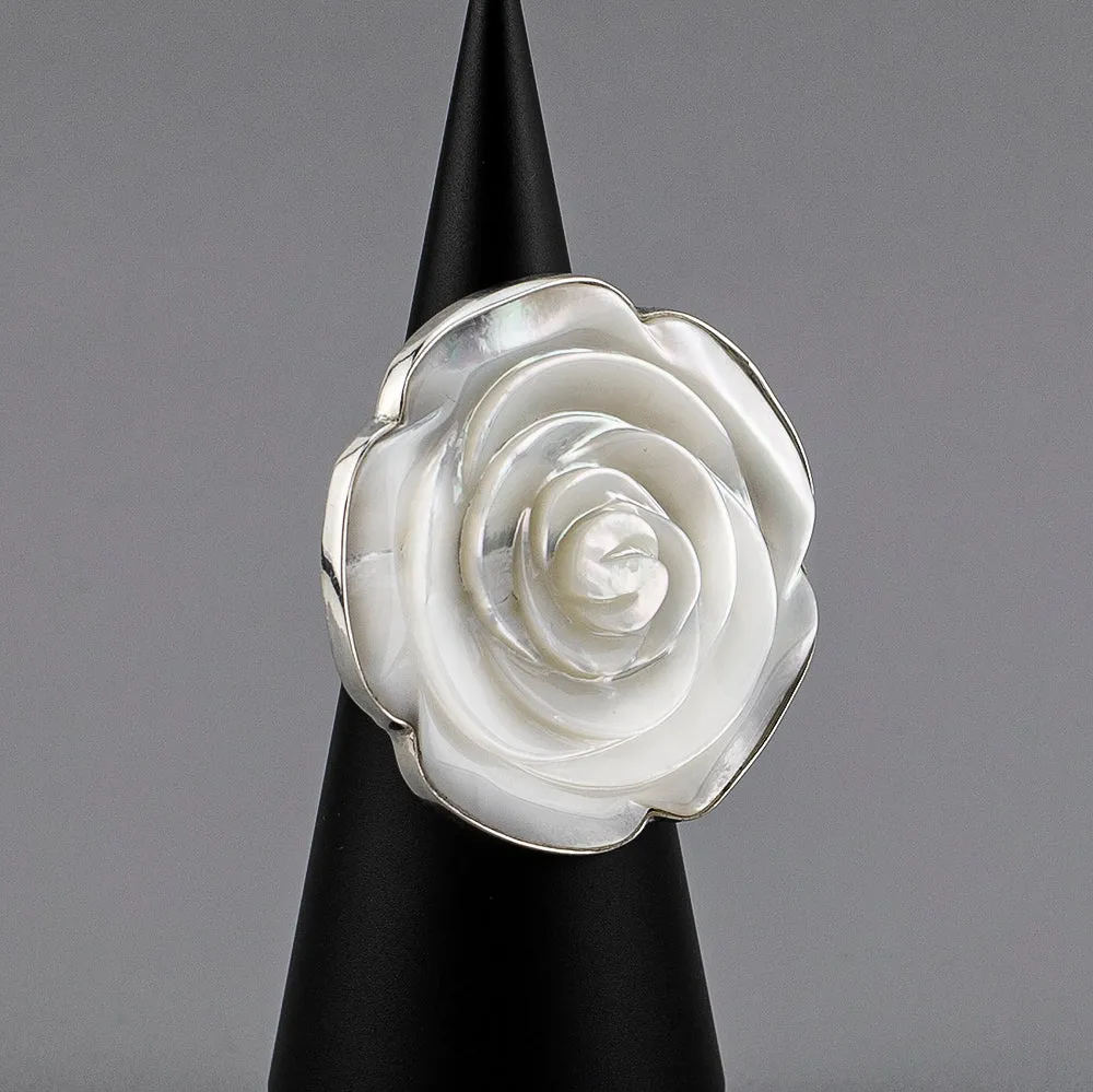 Mother of Pearl Carved Rose Ring