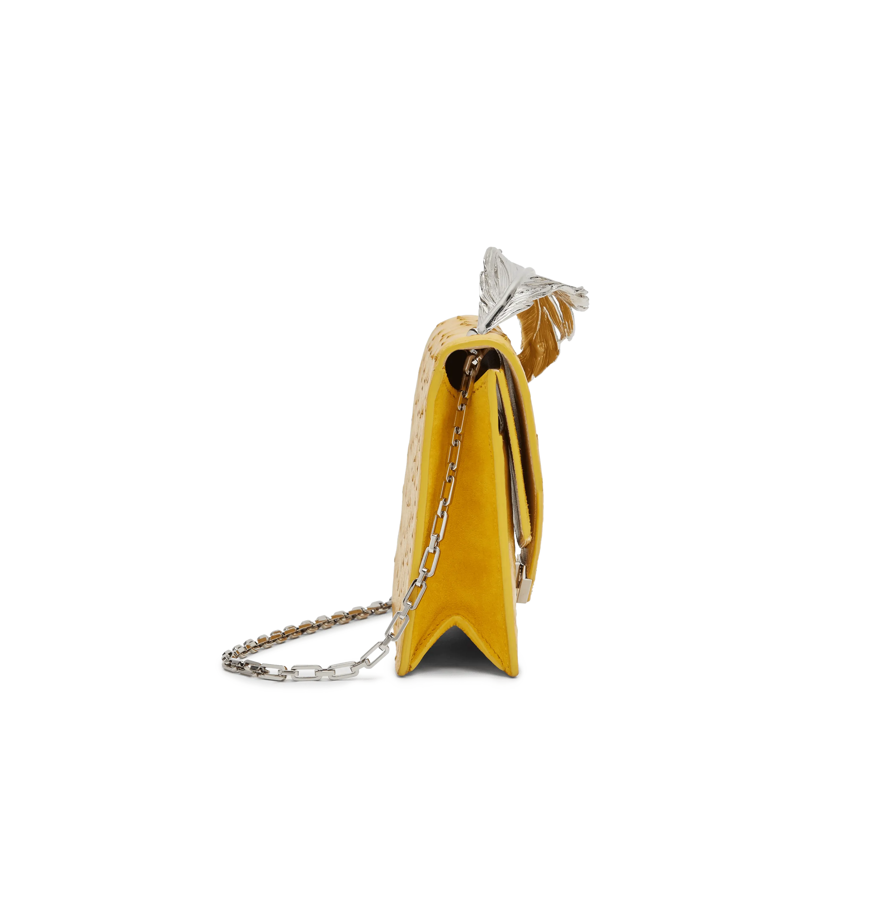 Mustard Ostrich and Suede Alina Clutch