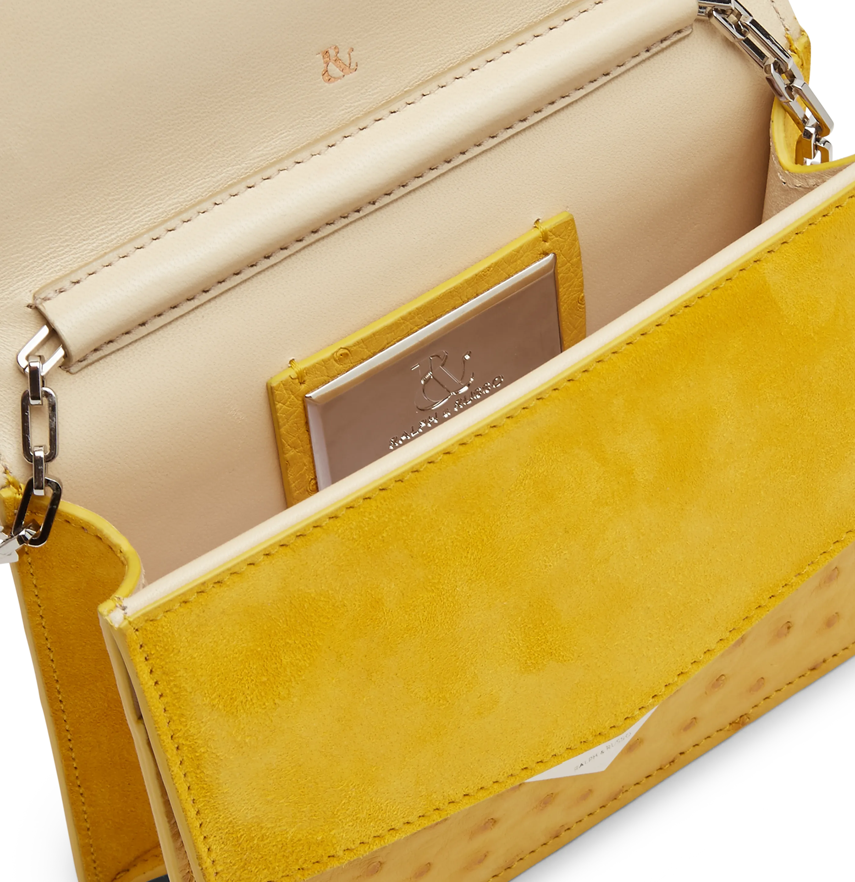 Mustard Ostrich and Suede Alina Clutch