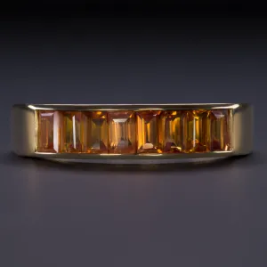 NATURAL ORANGE SAPPHIRE STACKING RING YELLOW GOLD WEDDING BAND BAGUETTE CUT