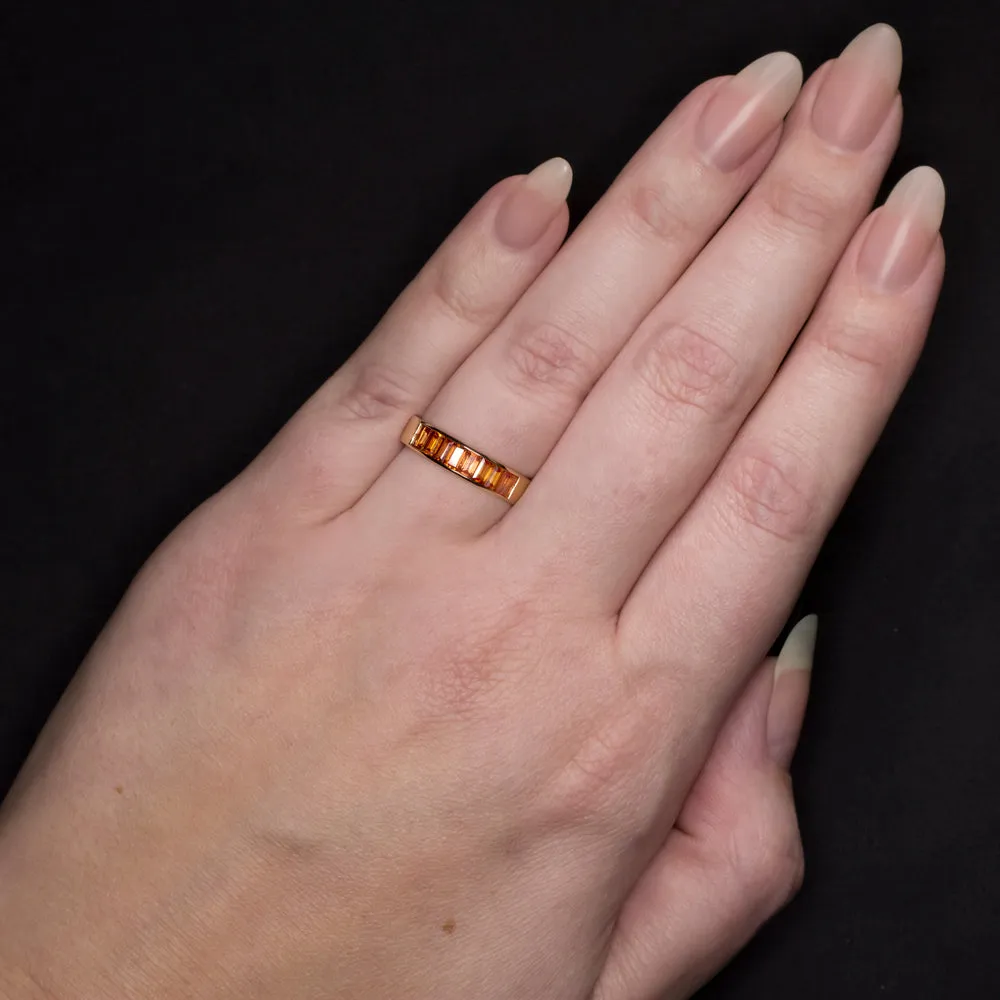 NATURAL ORANGE SAPPHIRE STACKING RING YELLOW GOLD WEDDING BAND BAGUETTE CUT
