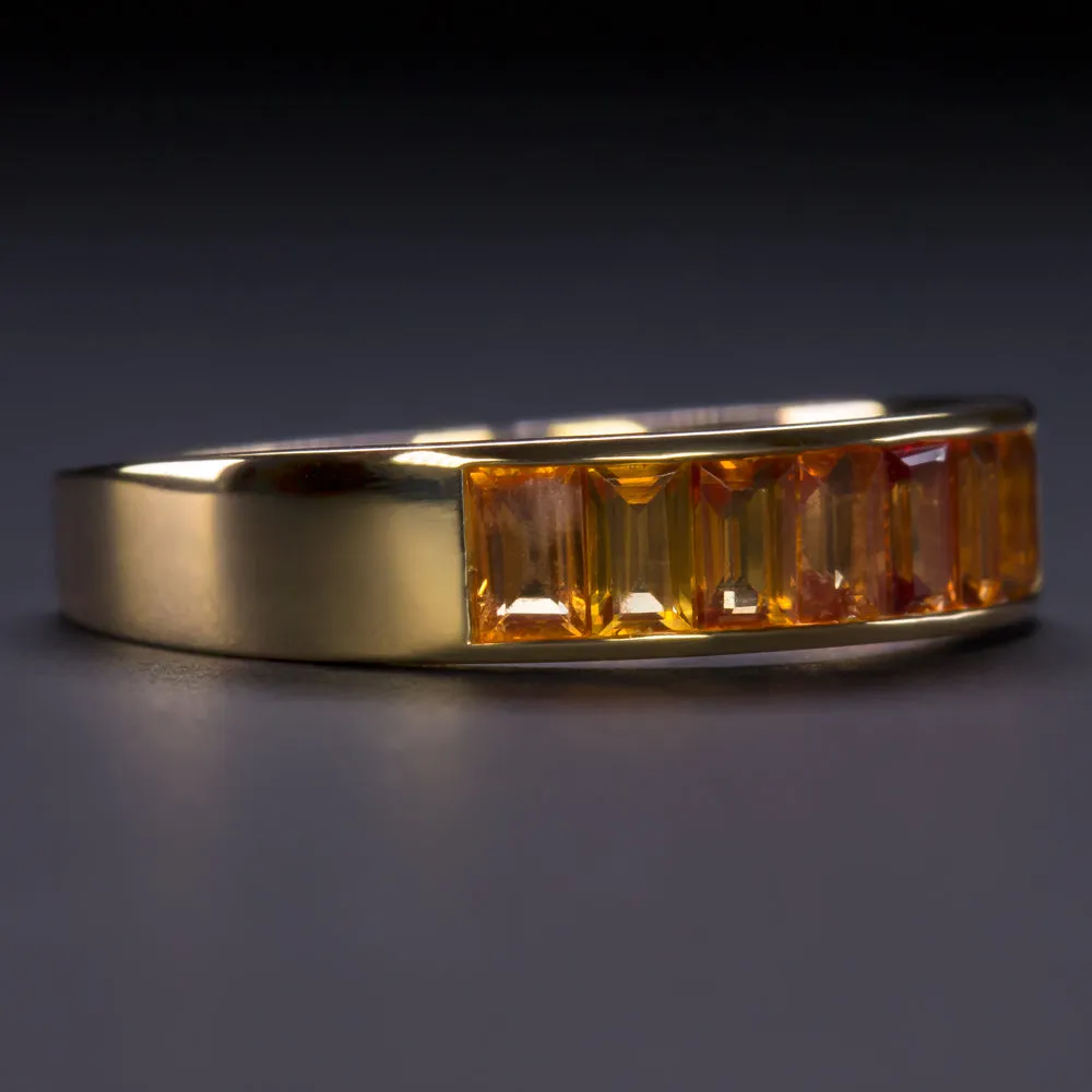 NATURAL ORANGE SAPPHIRE STACKING RING YELLOW GOLD WEDDING BAND BAGUETTE CUT