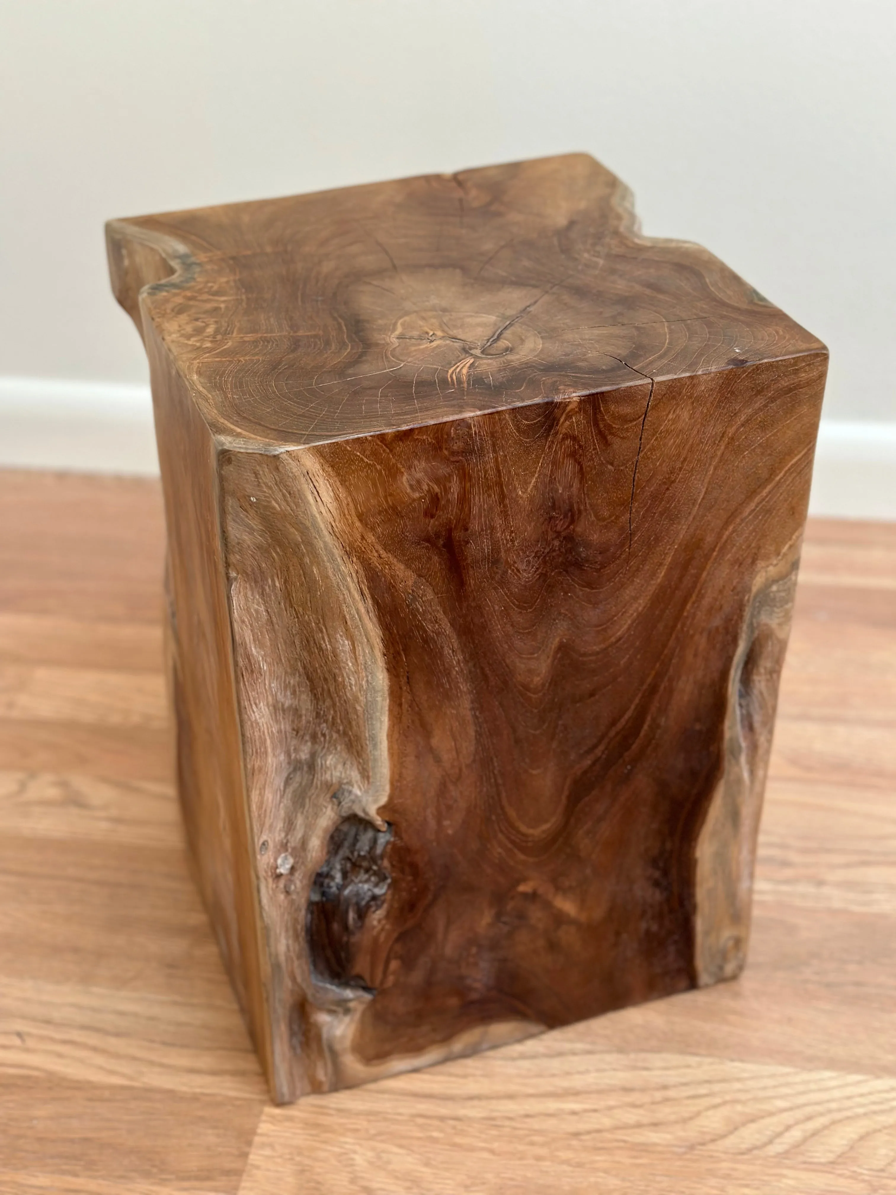 Natural Teak Block Stool Side Table