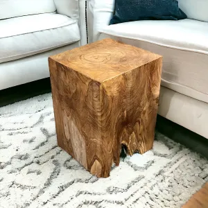 Natural Teak Block Stool Side Table