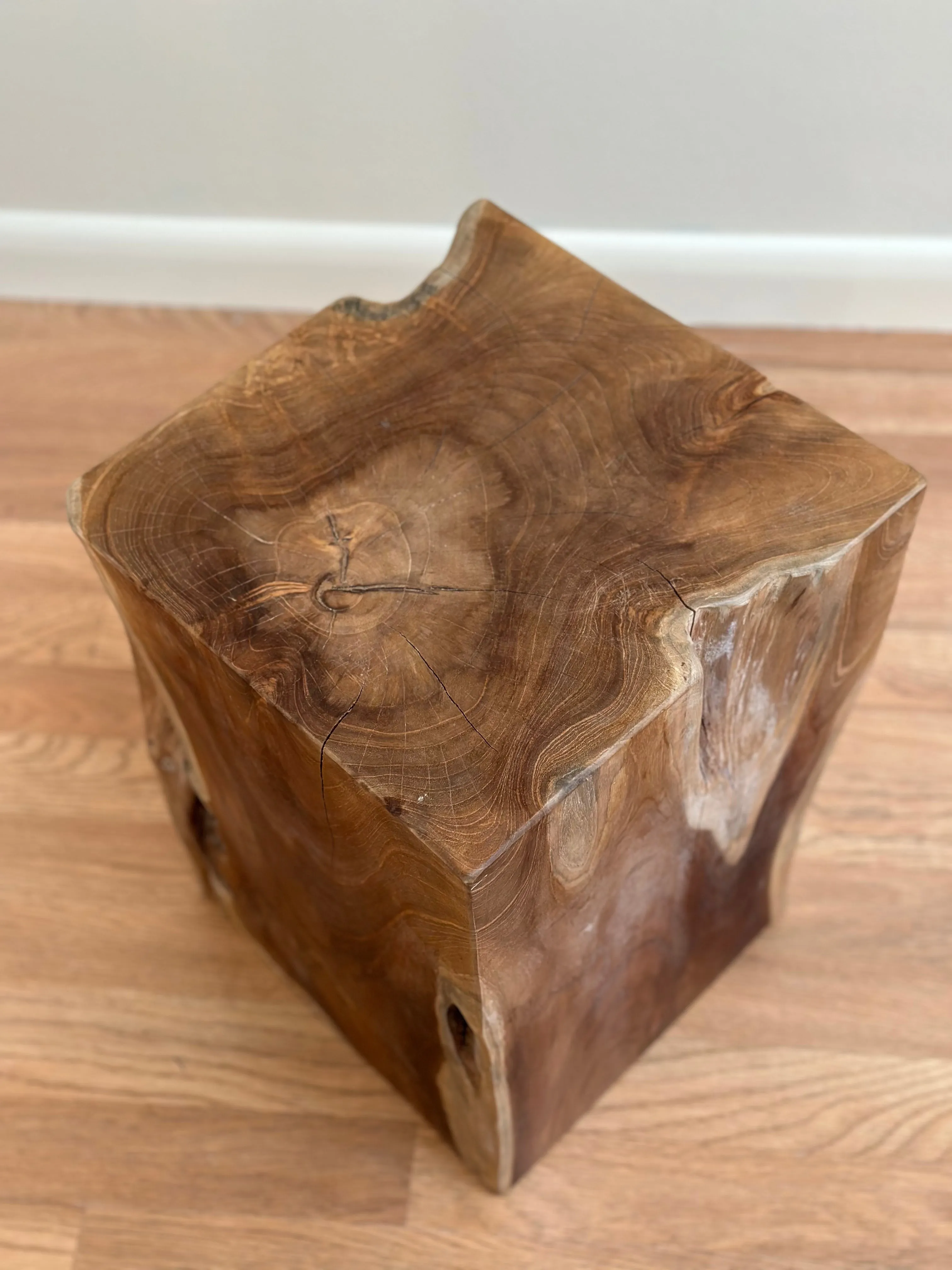 Natural Teak Block Stool Side Table