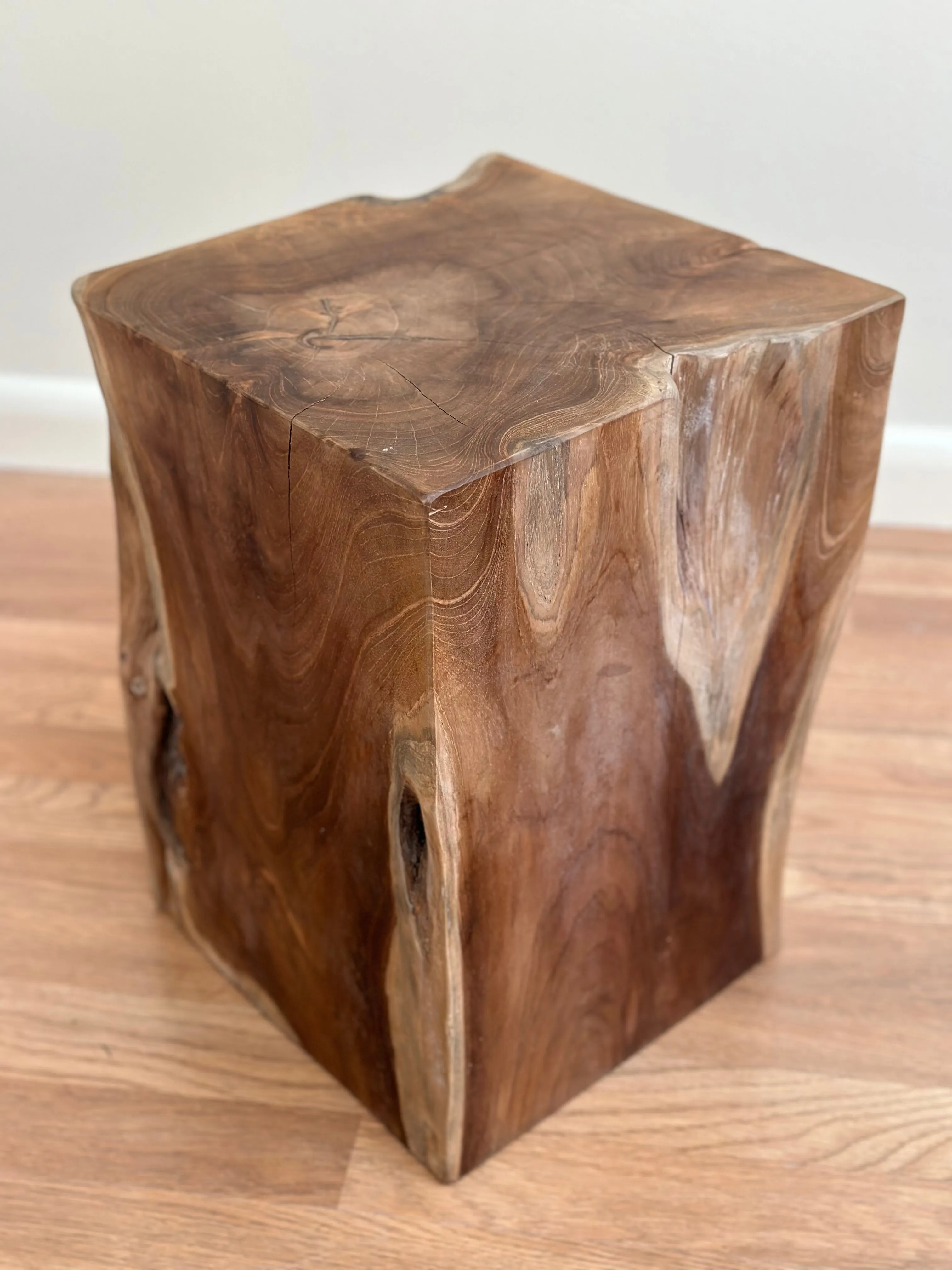 Natural Teak Block Stool Side Table