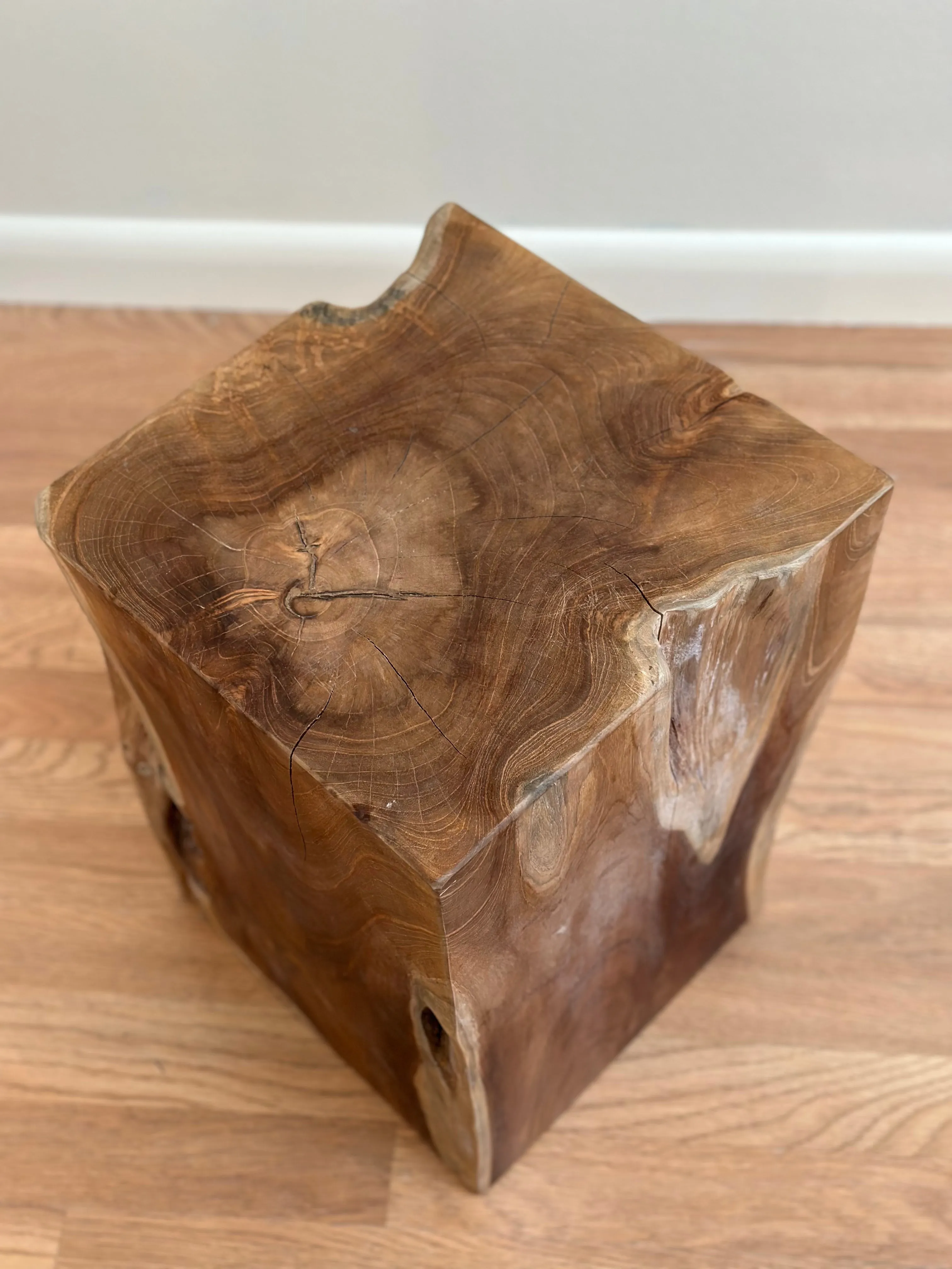 Natural Teak Block Stool Side Table
