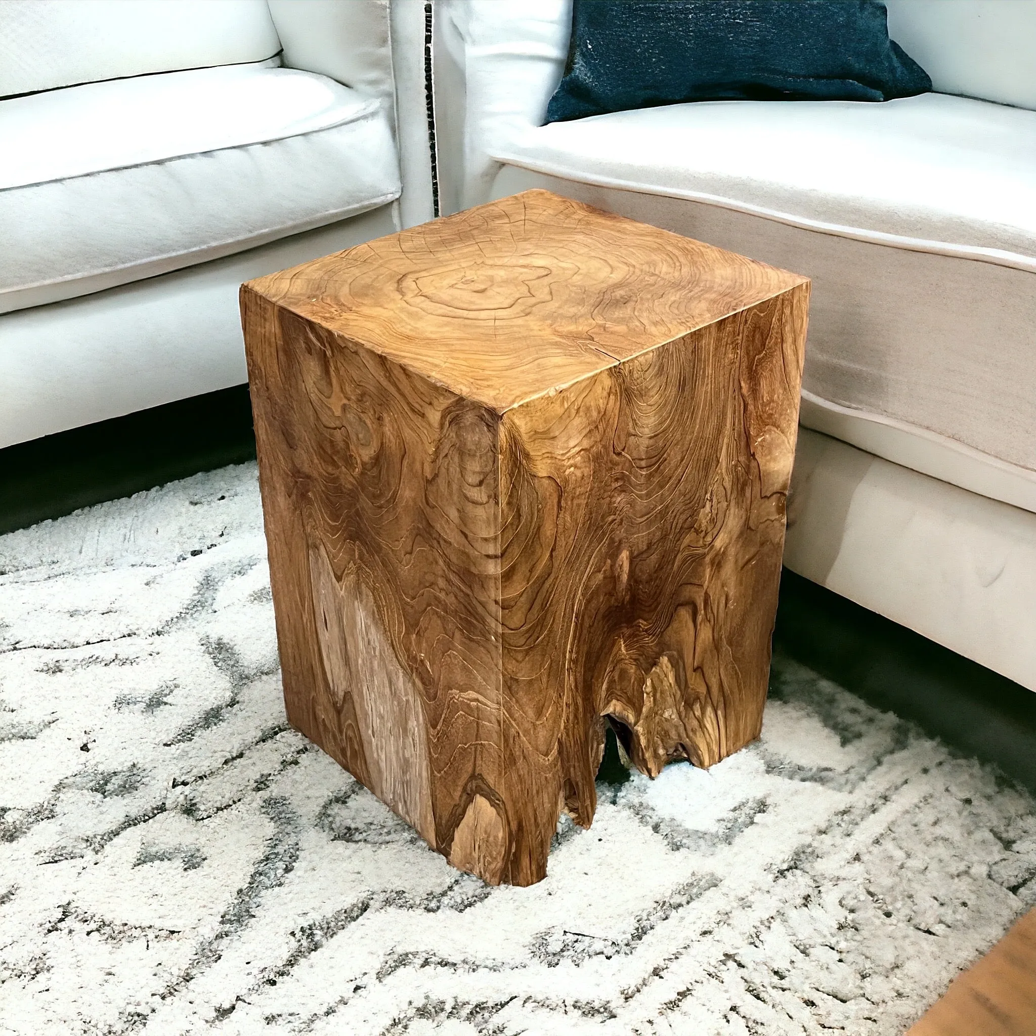 Natural Teak Block Stool Side Table