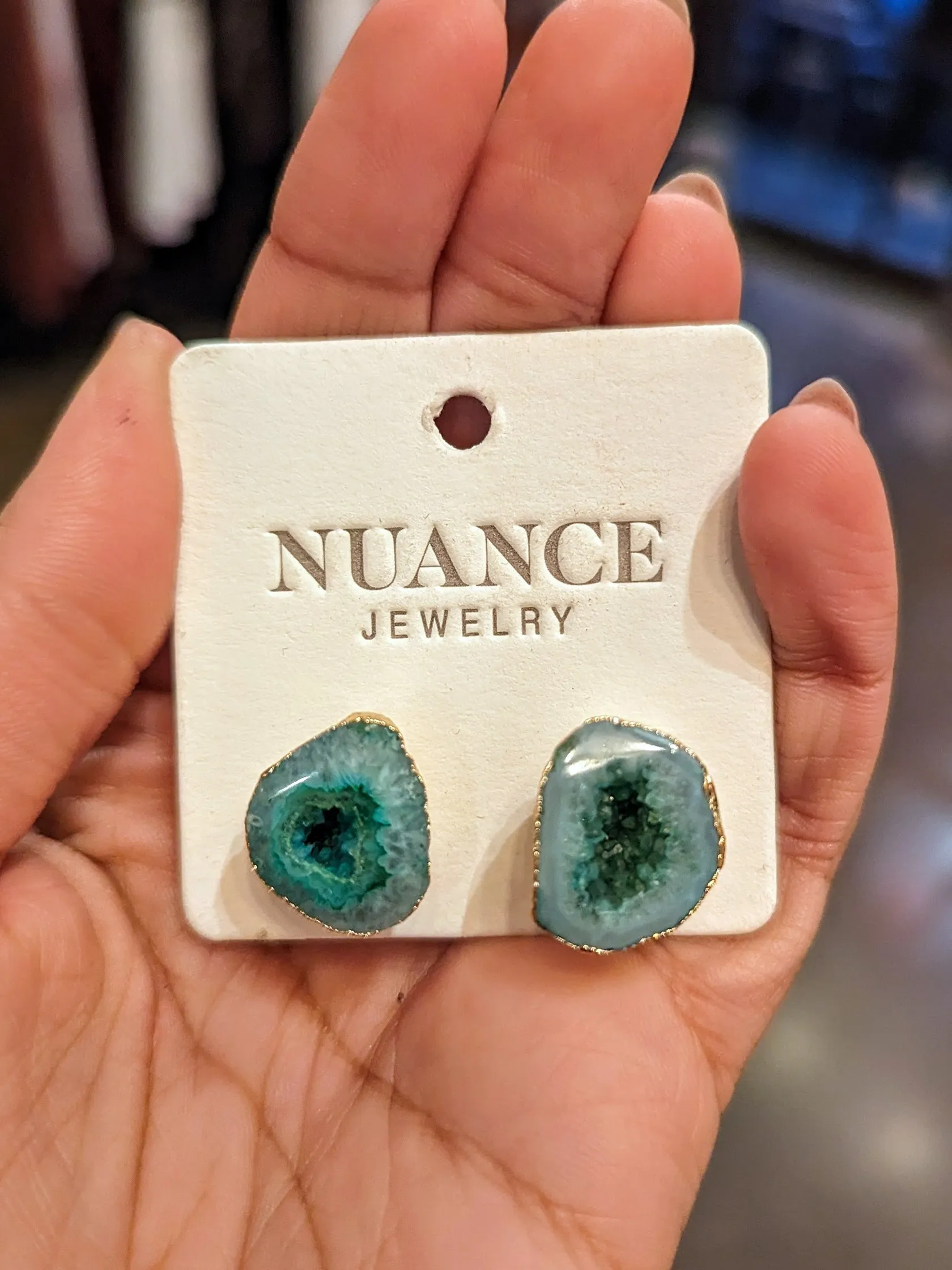 Nuance Teal Geode Studs | One of a Kind