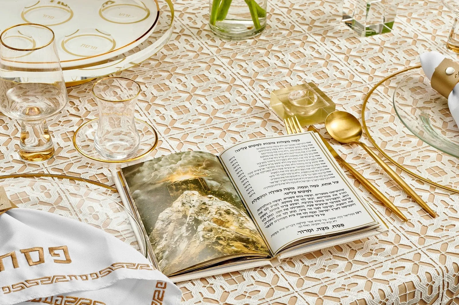 Painted Hardcover Leather & Lucite Haggadah Set