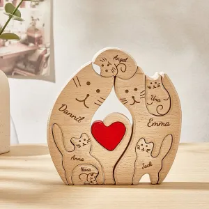 Personalised Wooden Cats Custom Family Member Names Puzzle Home Decor Gifts