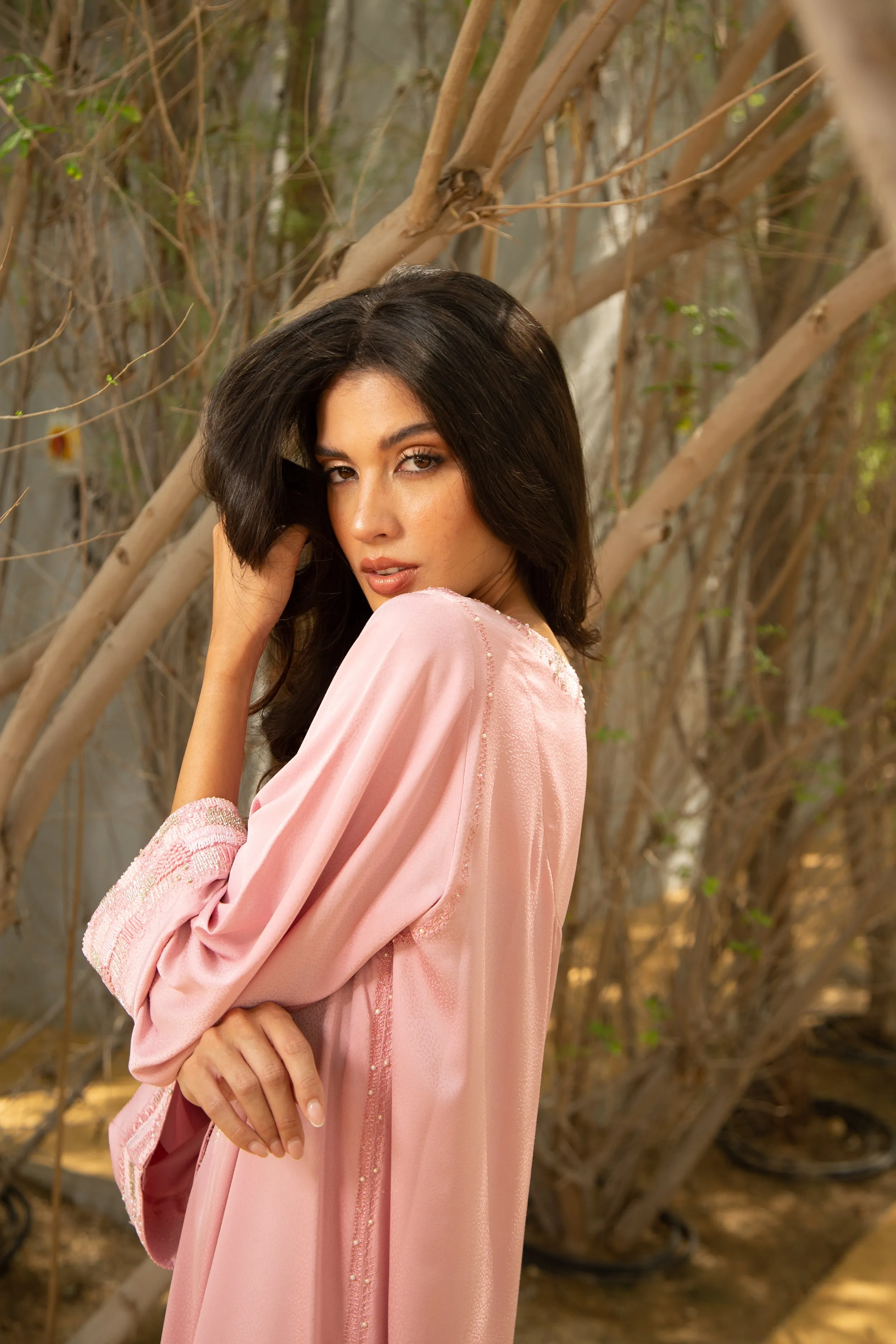 Pink M style silk Kaftan