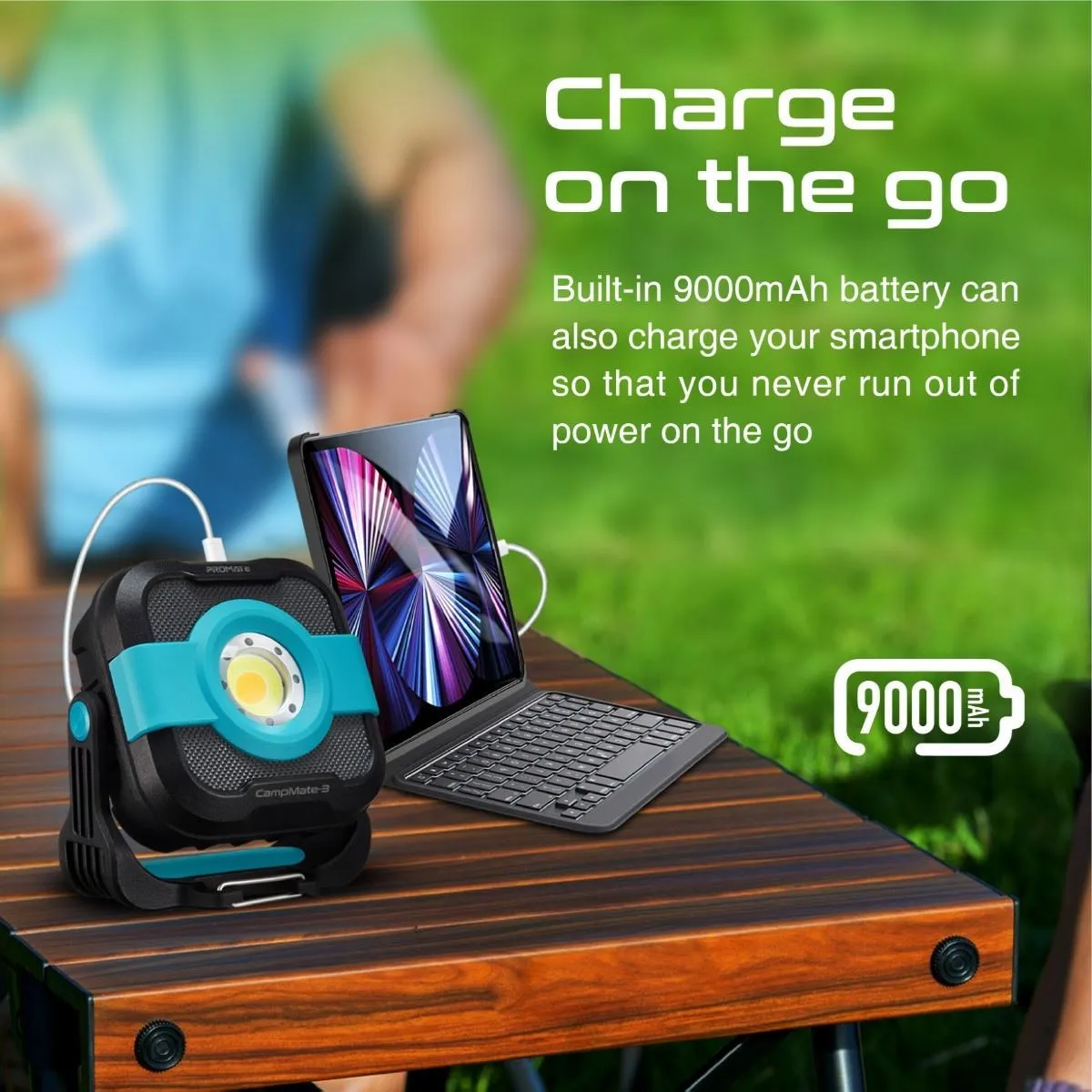Promate Portable Camping Light with Power Bank, IP65 Water & Weather Resistant, 3 Colour Modes