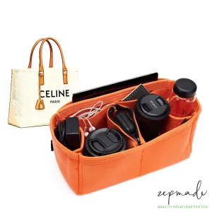 Purse Organizer Insert for Celine Horizontal Cabas, Bag Organizer with Zipper Middle Pouch and Double Bottle Holders