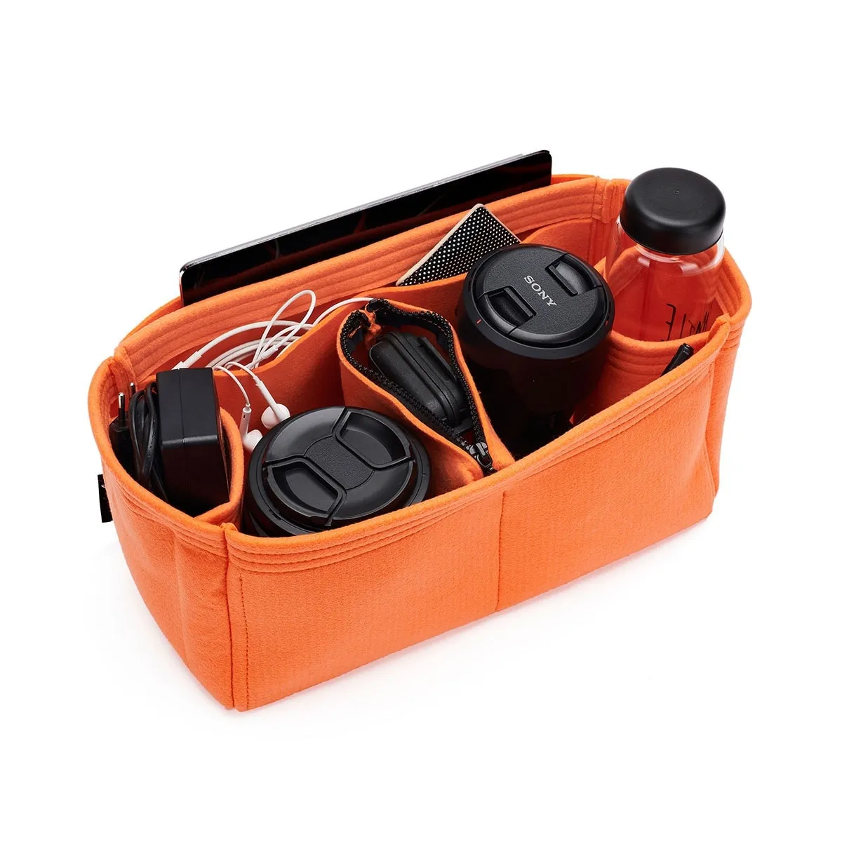 Purse Organizer Insert for Celine Horizontal Cabas, Bag Organizer with Zipper Middle Pouch and Double Bottle Holders