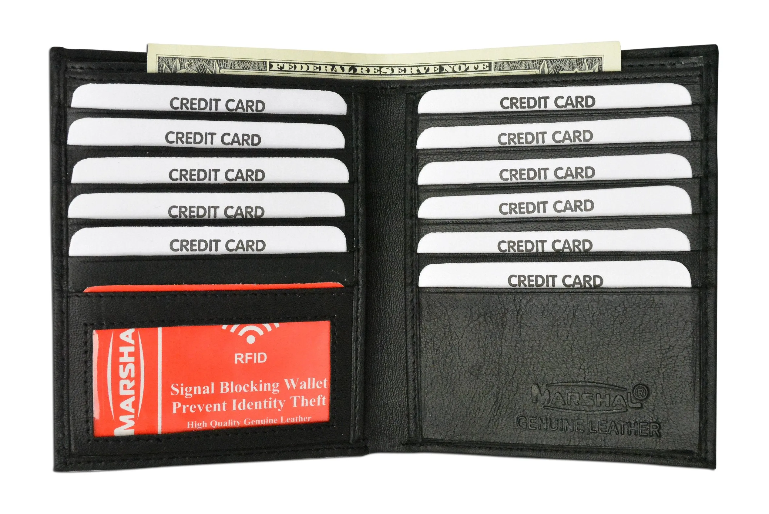 RFID Blocking Bifold Hipster Credit Card Wallet Cowhide Leather RFID 2502 CF