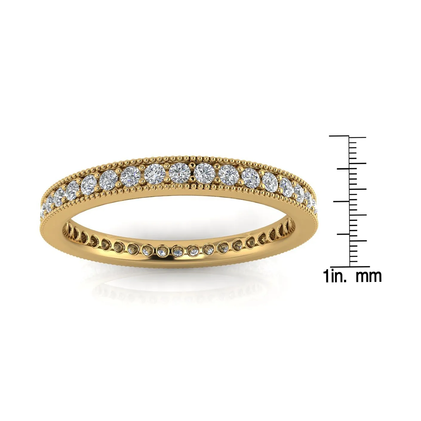 Round Brilliant Cut Diamond Pave & Milgrain Set Eternity Ring In 14k Yellow Gold  (0.83ct. Tw.) Ring Size 4