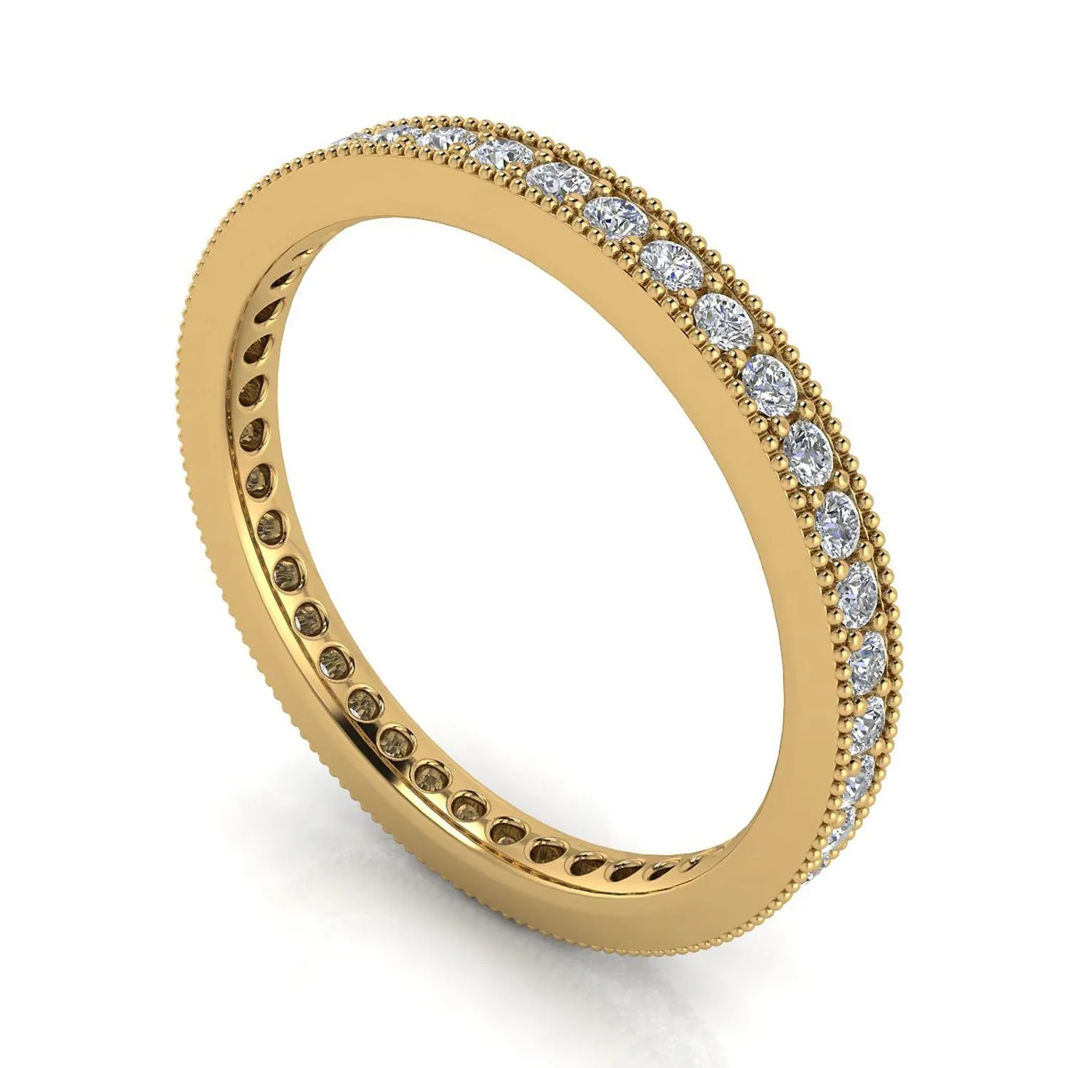 Round Brilliant Cut Diamond Pave & Milgrain Set Eternity Ring In 18k Yellow Gold  (0.28ct. Tw.) Ring Size 4