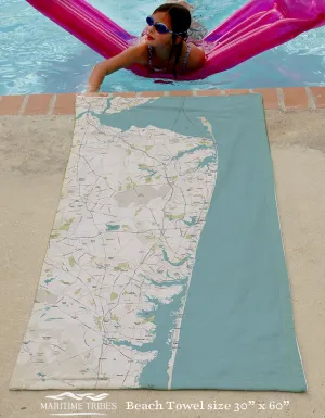 Sandy Hook to Long Beach Island Sea Glass Style Map Quick Dry Towel