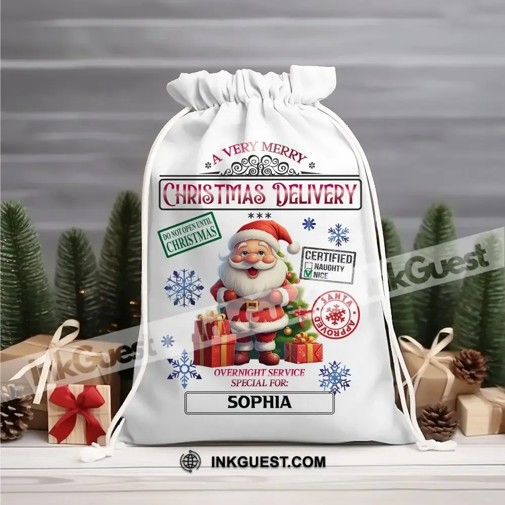 Santa Christmas Delivery Custom Name, Personalized String Bag, Christmas Gift