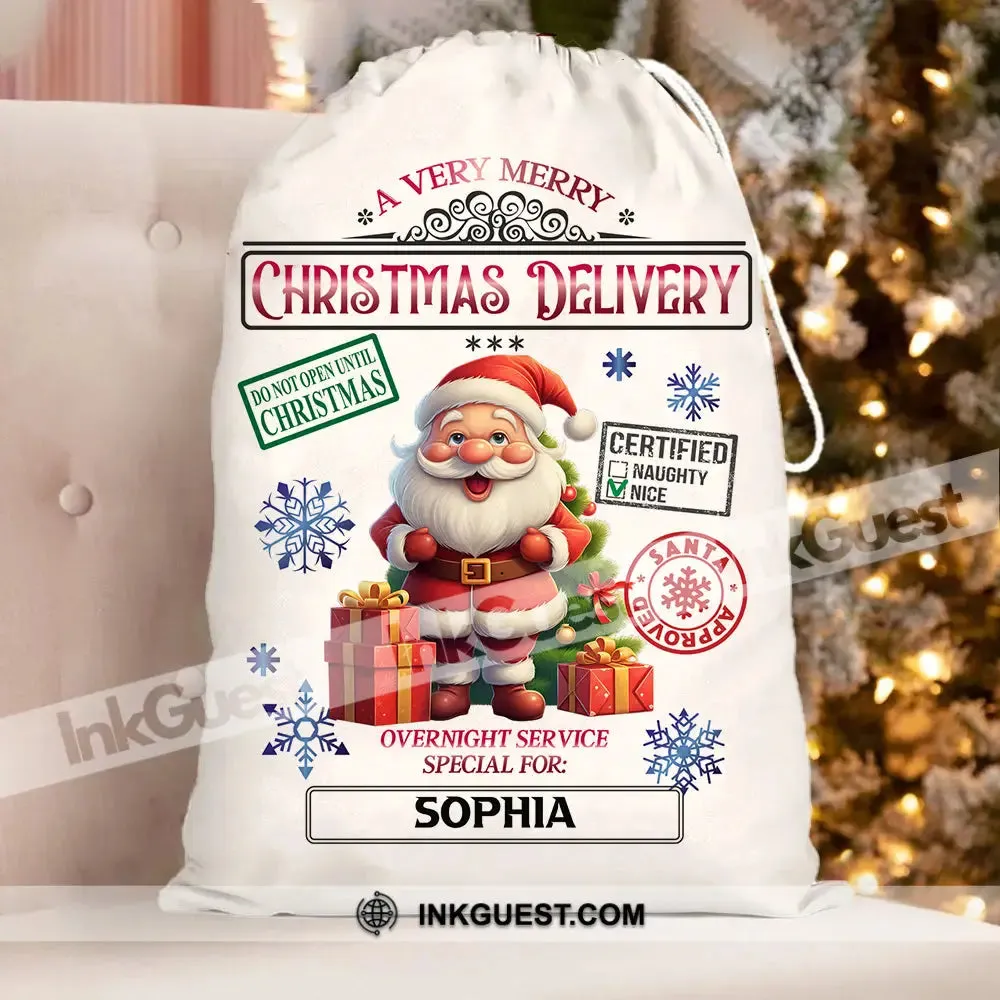 Santa Christmas Delivery Custom Name, Personalized String Bag, Christmas Gift