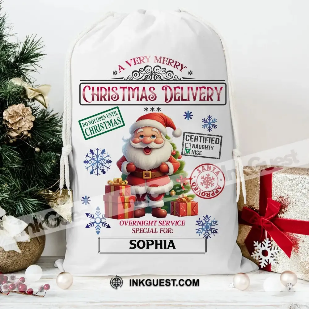Santa Christmas Delivery Custom Name, Personalized String Bag, Christmas Gift
