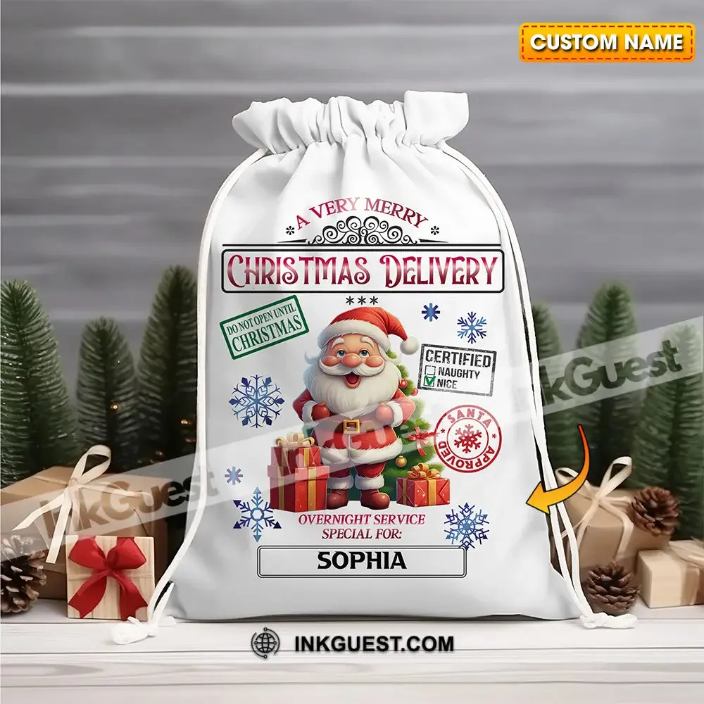 Santa Christmas Delivery Custom Name, Personalized String Bag, Christmas Gift