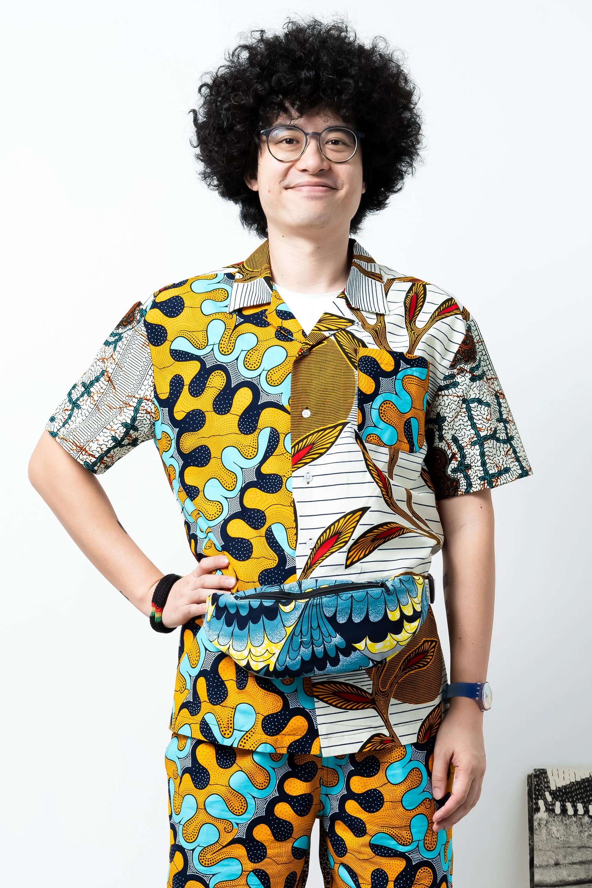 Seye Waistbag -  Cyan Yellow and Blue African Ankara Wax Cotton Print -4