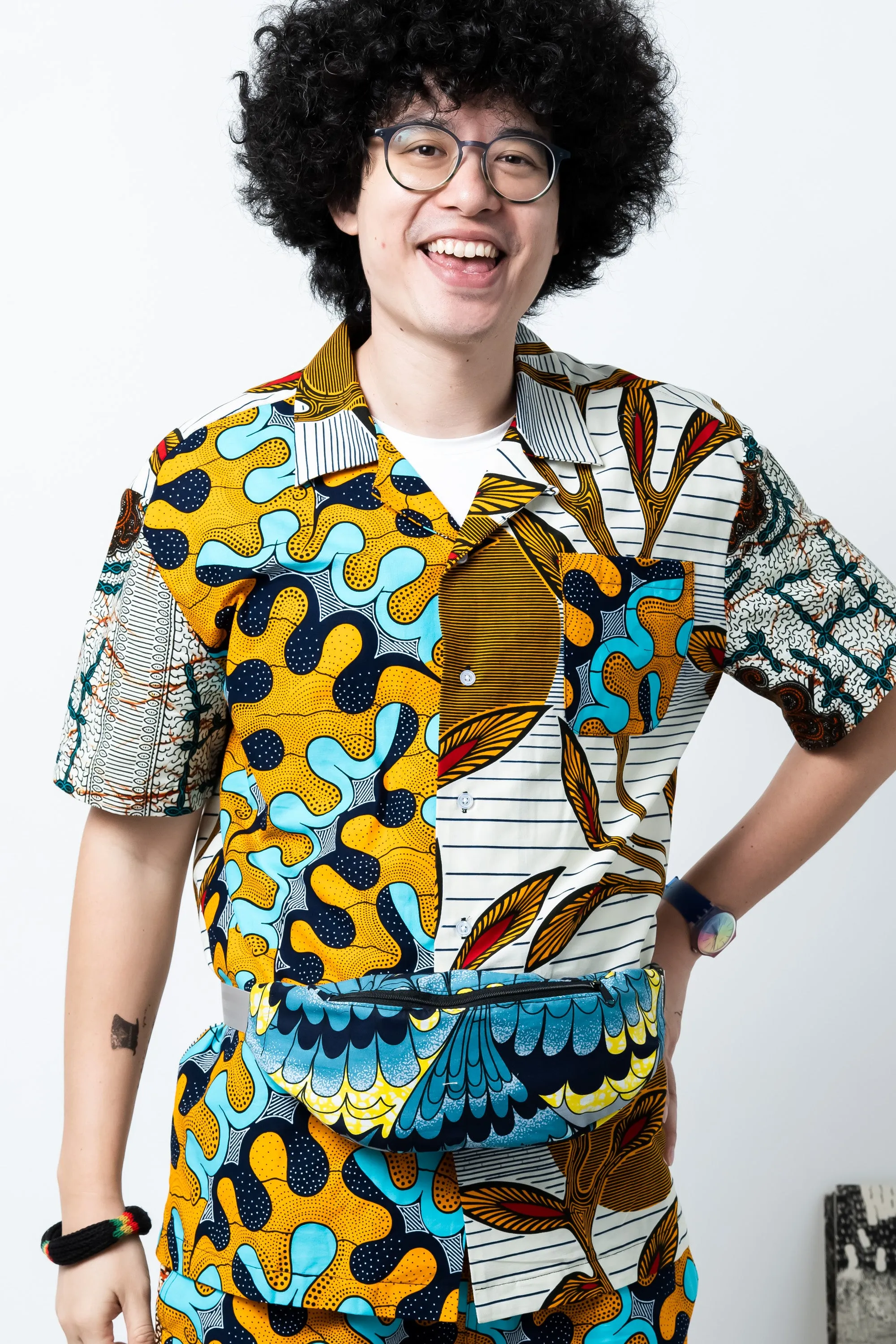 Seye Waistbag -  Cyan Yellow and Blue African Ankara Wax Cotton Print -4