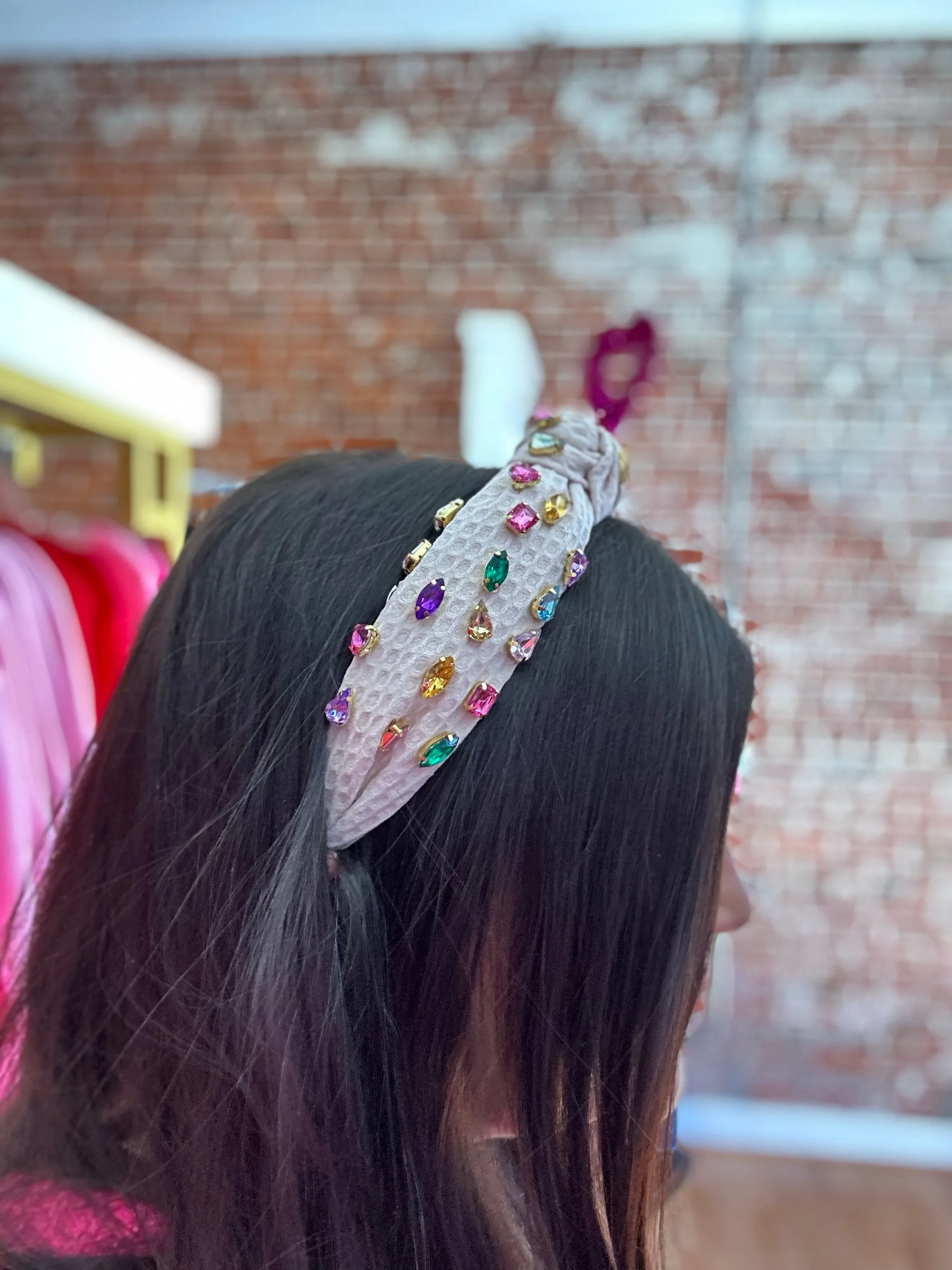Solid Color Waffle Jeweled Headband