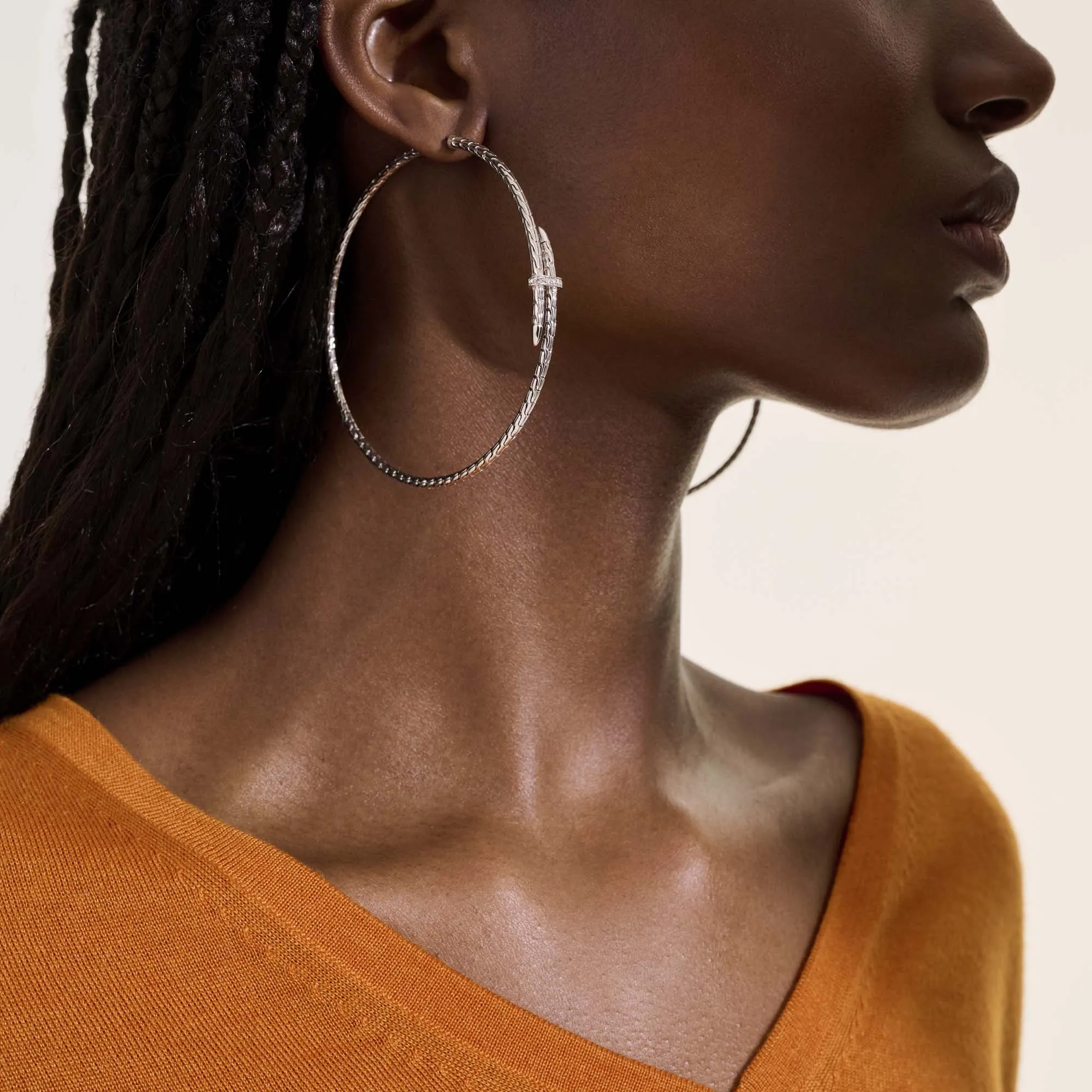 Spear Hoop Earring, Silver, Diamonds, 77MM|EBP9012492DI