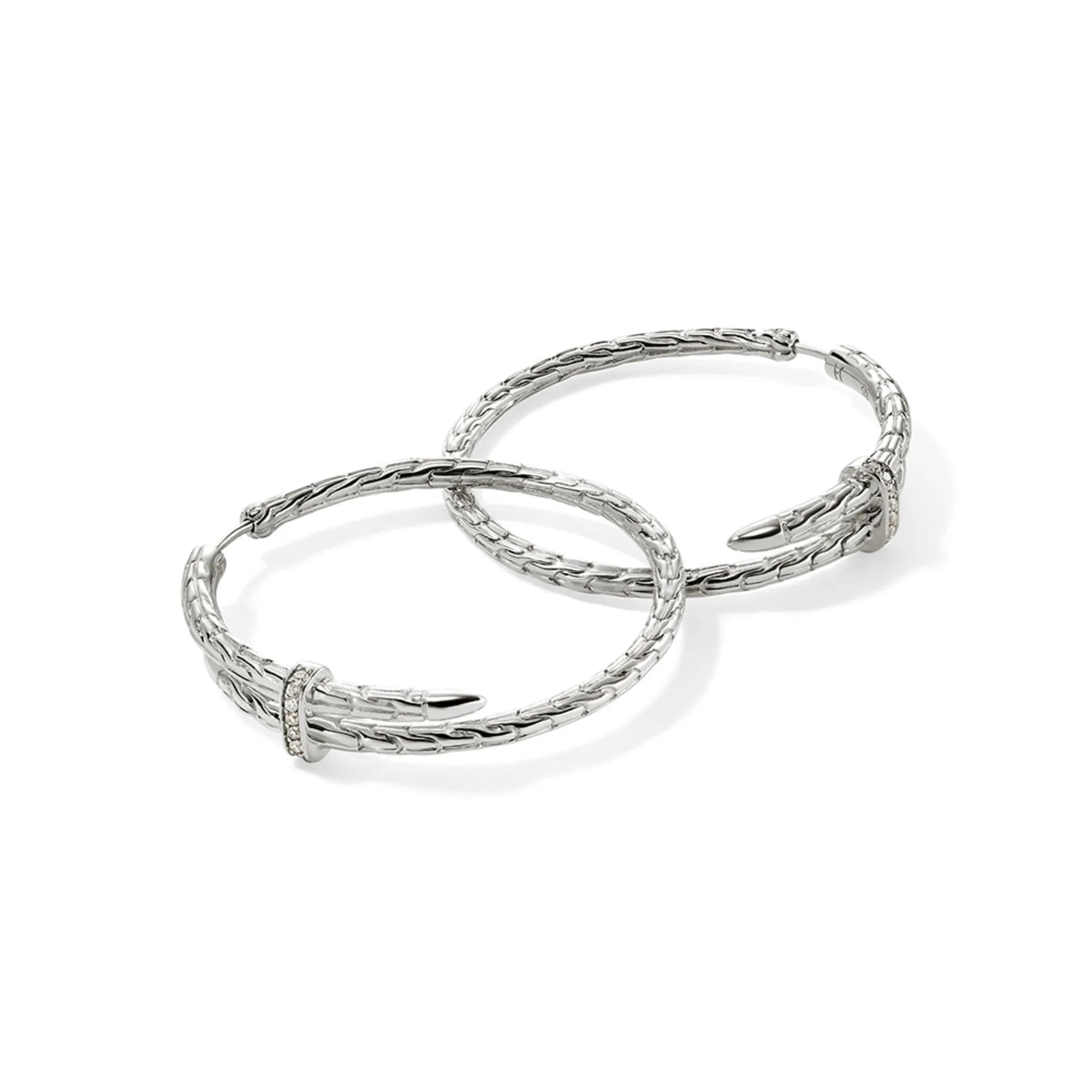 Spear Hoop Earring, Silver, Diamonds, 40MM|EBP9012472DI