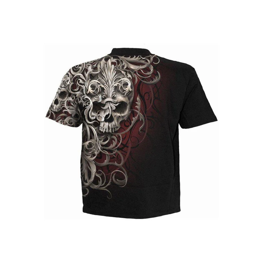 Spiral Skull Shoulder Wrap - Allover T-Shirt Black