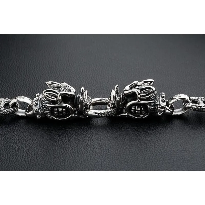 Sterling Silver Boar Head Mens Bracelet
