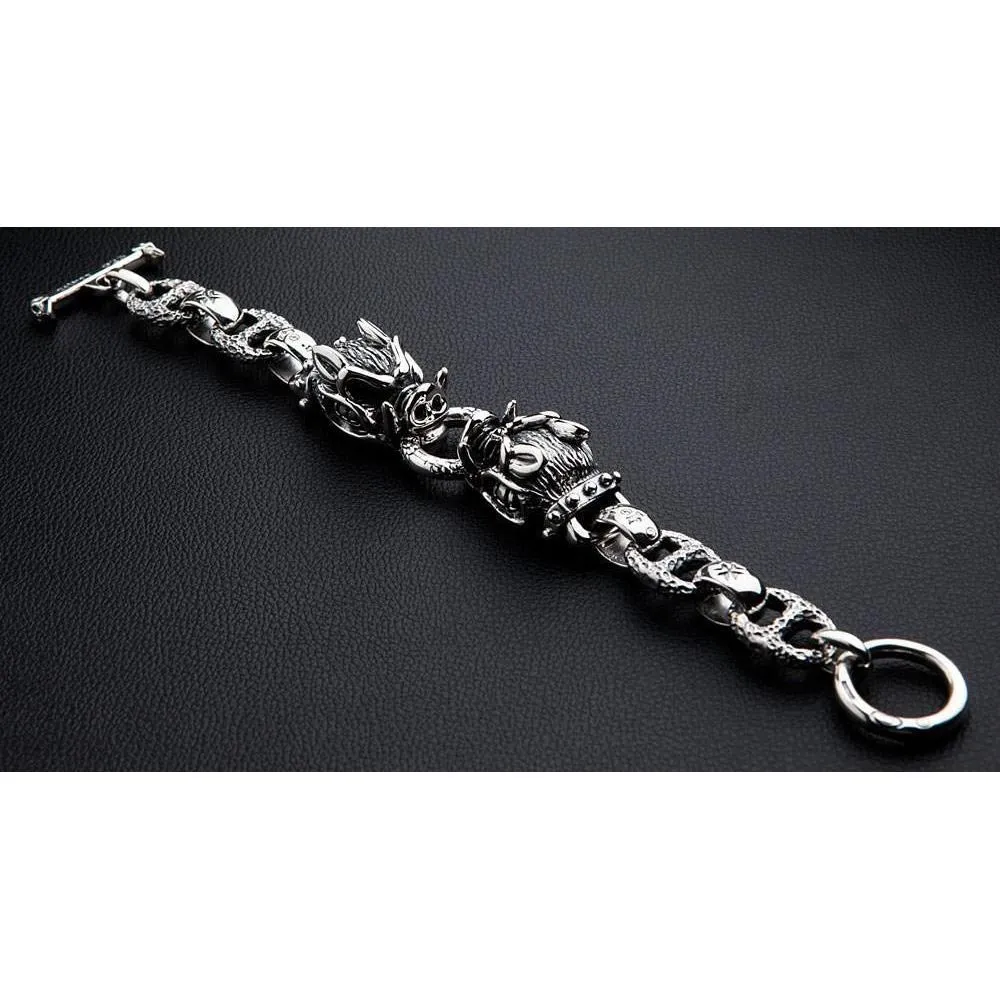 Sterling Silver Boar Head Mens Bracelet
