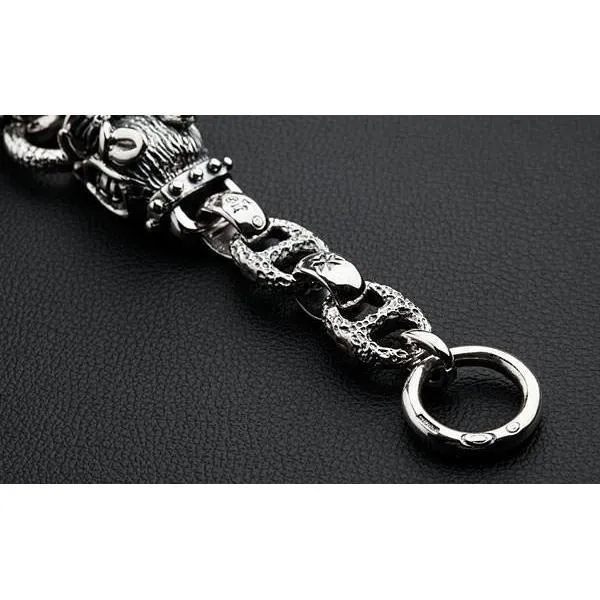 Sterling Silver Boar Head Mens Bracelet