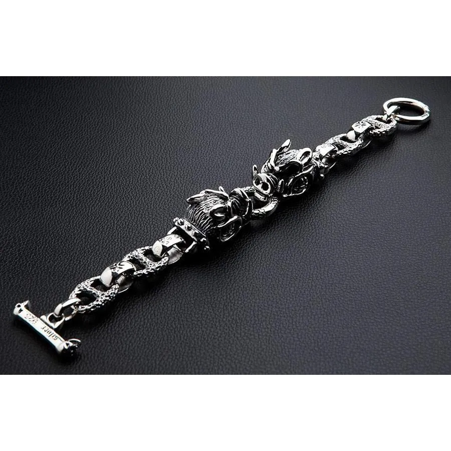 Sterling Silver Boar Head Mens Bracelet