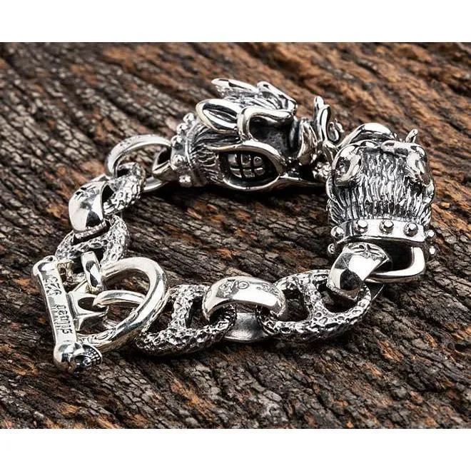 Sterling Silver Boar Head Mens Bracelet