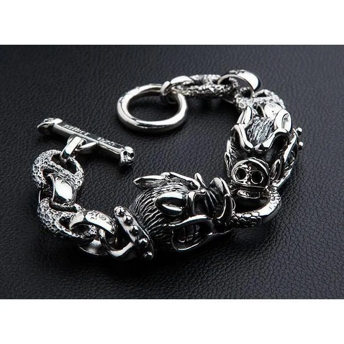 Sterling Silver Boar Head Mens Bracelet