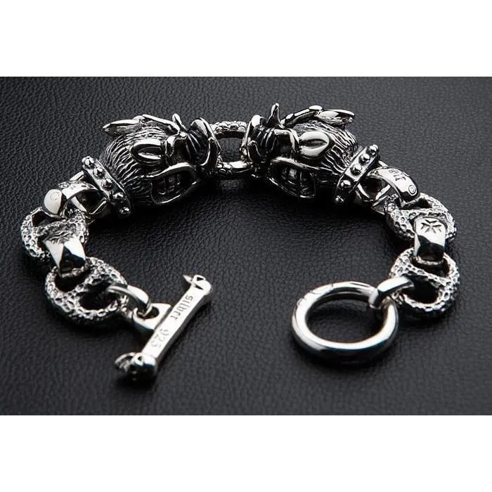Sterling Silver Boar Head Mens Bracelet