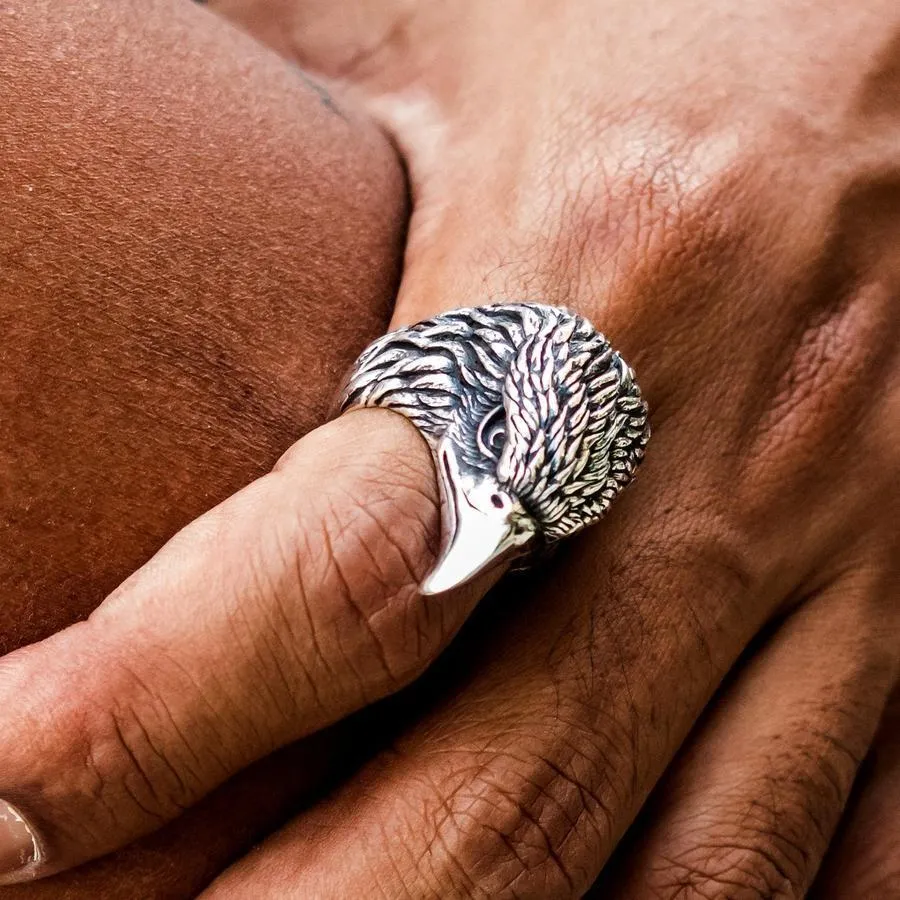 Sterling Silver Eagle Head Biker Ring