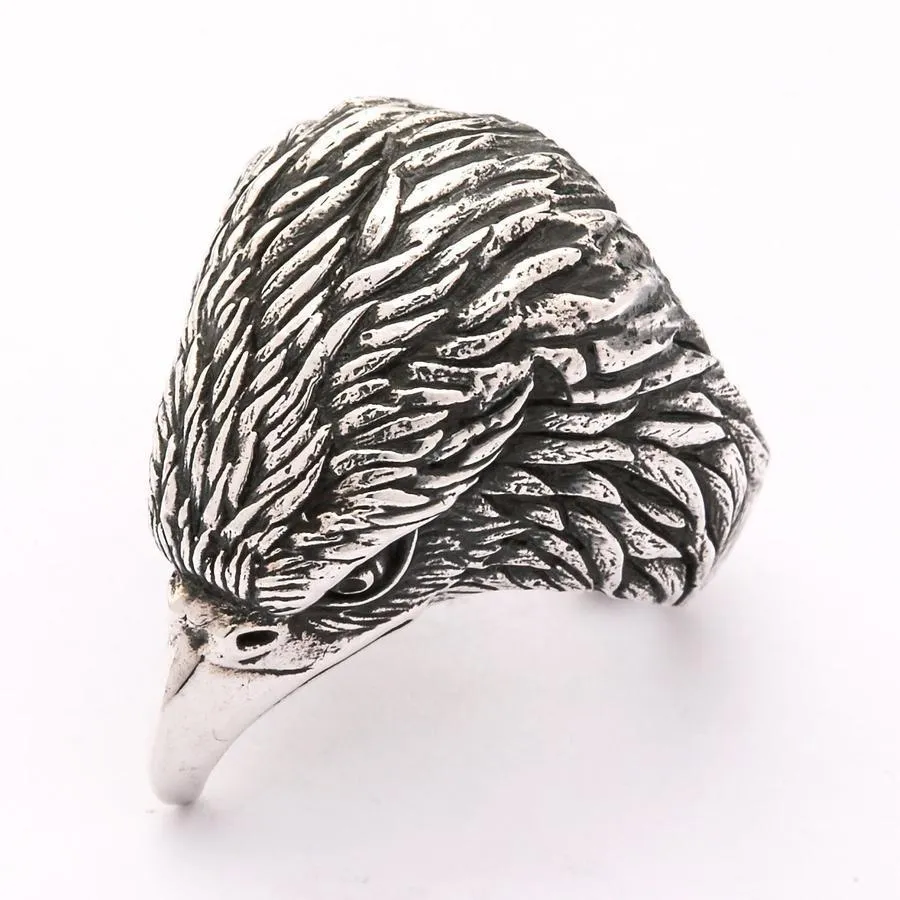 Sterling Silver Eagle Head Biker Ring